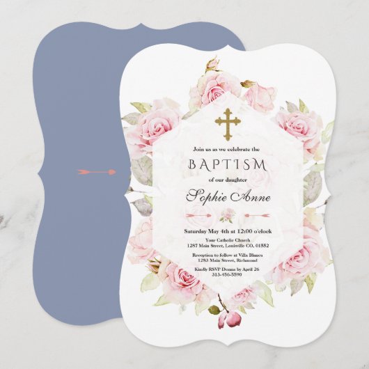 Misty Roos  Blush Floral Geometric Baptisme Kaart (Voorkant / Achterkant)