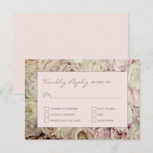 Misty Roos Blush roze RSVP-kaarten Roos achtergron RSVP Kaartje (Voorkant / Achterkant)