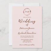 Misty Roos Monogram Elegant Wedding Uitnodiging (Voorkant)