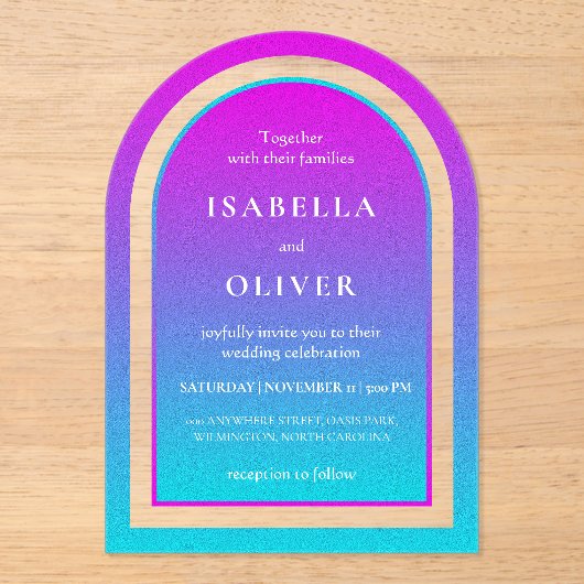 Misty rose and light sky blue gradient wedding acryl uitnodigingen (Voorkant)