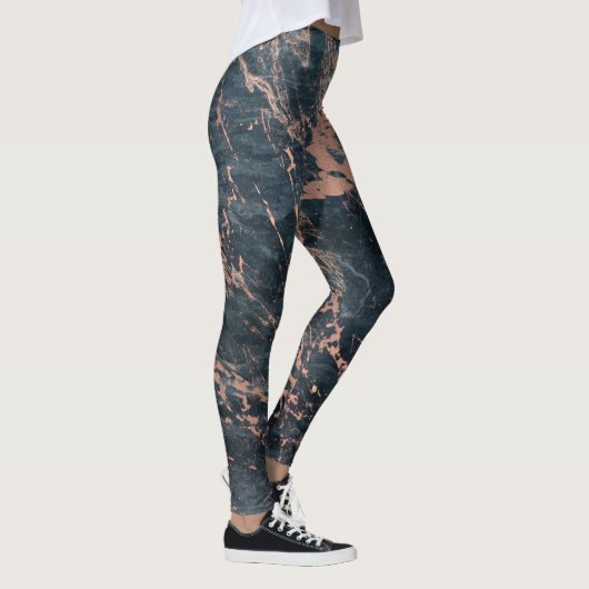 Misty Rustic Blue en Roos Gold Pink Glam Marble Leggings (Rechts)