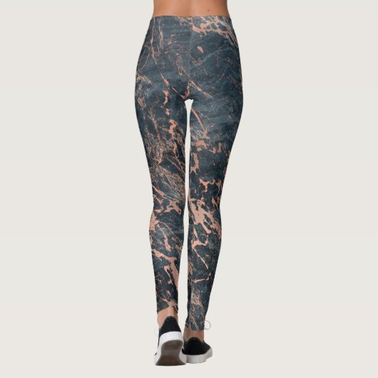 Misty Rustic Blue en Roos Gold Pink Glam Marble Leggings (Achterkant)