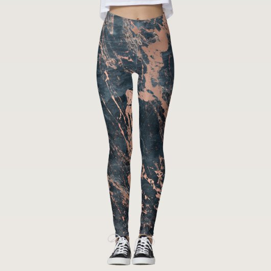 Misty Rustic Blue en Roos Gold Pink Glam Marble Leggings (Voorkant)