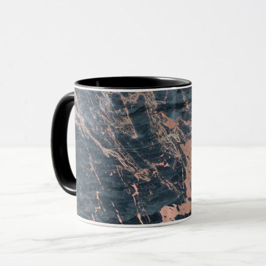Misty Rustic Blue en Roos Gold Pink Glam Marble Mok (Voorkant links)