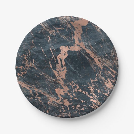 Misty Rustic Blue en Roos Gold Pink Glam Marble Papieren Bordje (Voorkant)