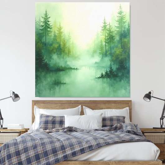 Misty Sage Abstract - Biologisch Modern Canvas Afdruk (Insitu (Slaapkamer))