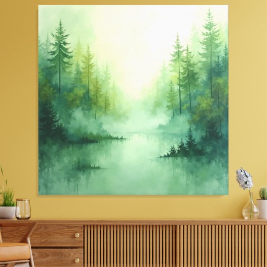 Misty Sage Abstract - Biologisch Modern Canvas Afdruk (Insitu (Woonkamer))