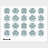 Misty Sage Blue Wedding Monogram Initials Ronde Sticker (Vel)