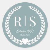 Misty Sage Blue Wedding Monogram Initials Ronde Sticker (Voorkant)
