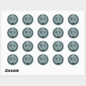 Misty Sage Blue Wedding Monogram Initials Ronde Sticker (Vel)