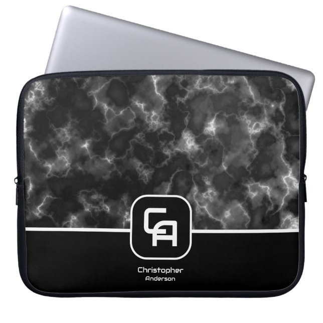 Misty Smoke Monogram Zwart Wit Laptop Sleeve (Voorkant)