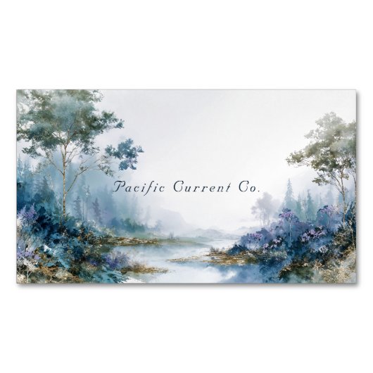 Misty Teal Forest Gold Sparkle Landscape Magnetisch Visitekaartje (Voorkant)