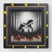 Misty Trail:  verkoolde Friese houtkunst Vierkante Klok (Voorkant)