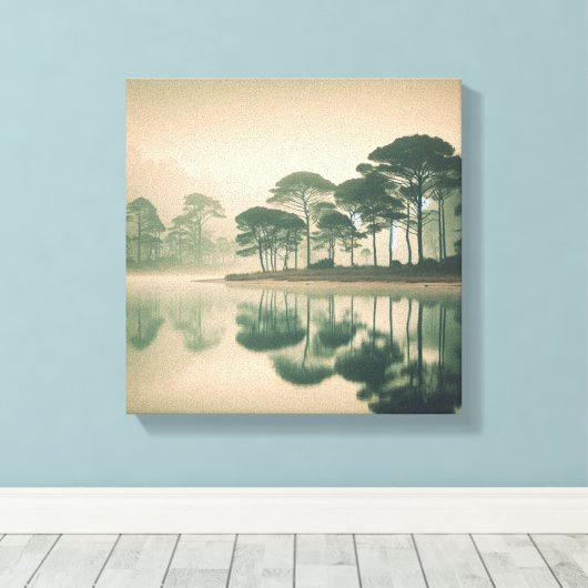Misty Tranquil Lake View – Canvas Wall Art (Insitu (Houten vloer))