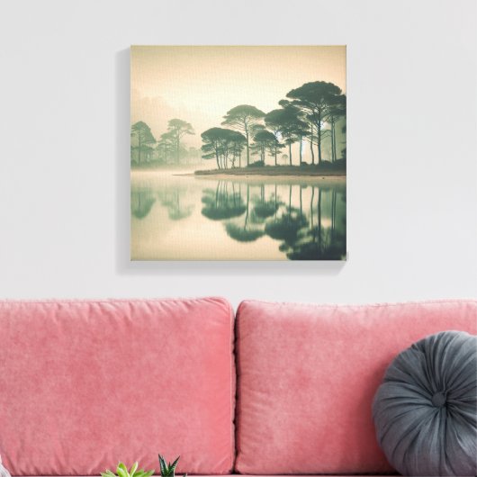 Misty Tranquil Lake View – Canvas Wall Art (Insitu (Woonkamer))
