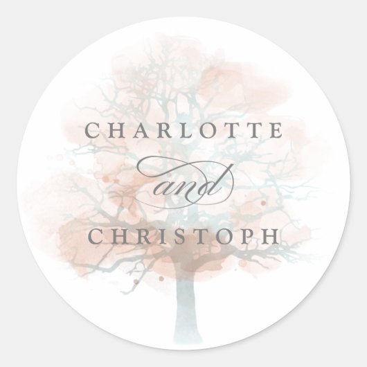 Misty tree bruiloft envelop afdichtingen ronde sticker (Voorkant)
