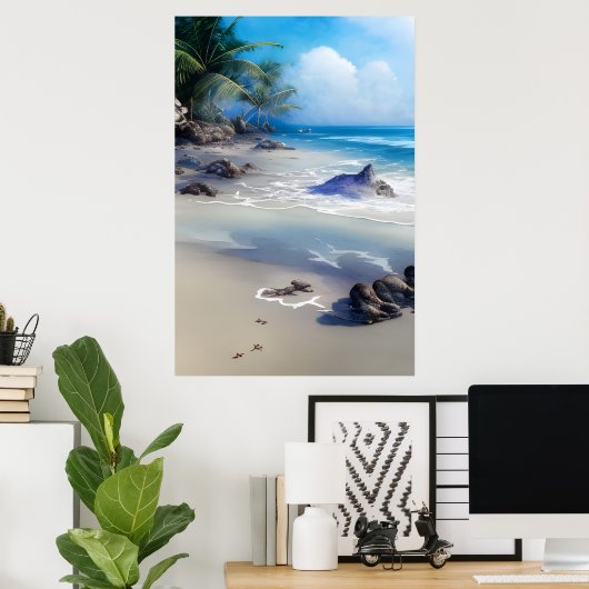 Misty Tropical Beachscape Art Print (Thuiskantoor)