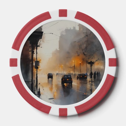 Misty Urban Evening Poker Chips (Voorkant)