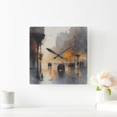 Misty Urban Evening Vierkante Klok (Huis)