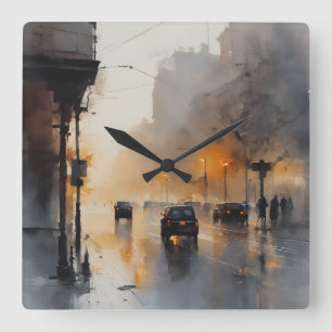 Misty Urban Evening Vierkante Klok