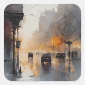 Misty Urban Evening Vierkante Sticker (Voorkant)