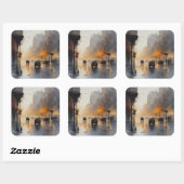 Misty Urban Evening Vierkante Sticker (Vel)