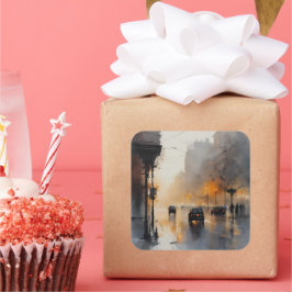 Misty Urban Evening Vierkante Sticker