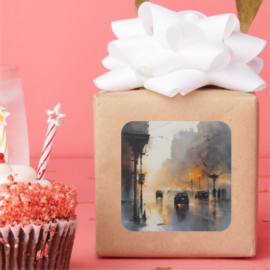 Misty Urban Evening Vierkante Sticker (Feest)