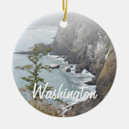 Misty Washington Coastline Scene Vakantie Keramisch Ornament