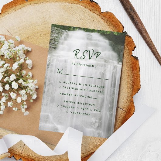 Misty Waterfall Natuur Wedding RSVP Kaartje