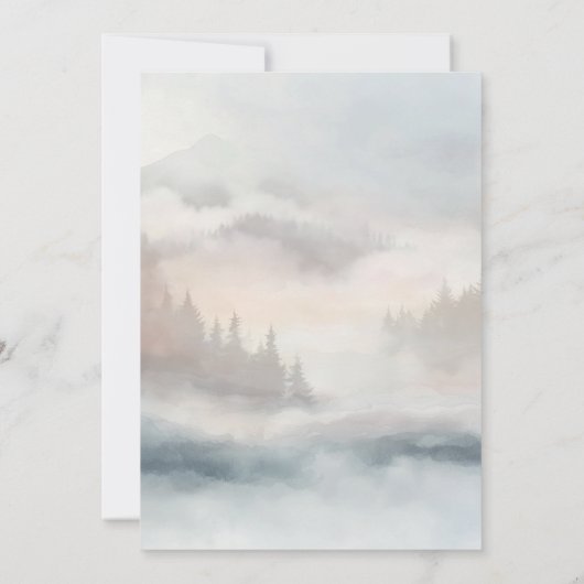 Misty Waterverf Mountain Pine Forest Wedding Kaart (Achterkant)
