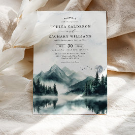 Misty Waterverf Mountain Pine Forest Wedding Kaart