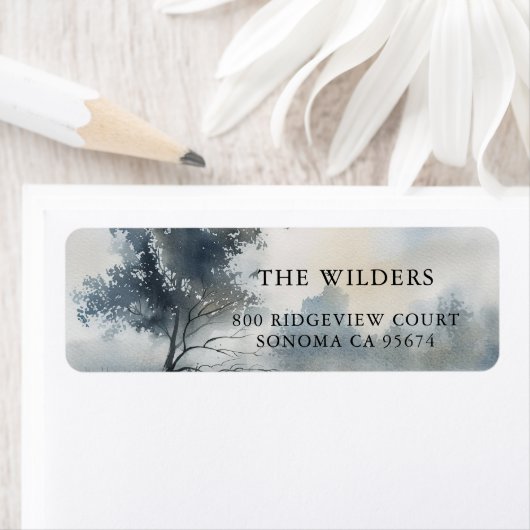 Misty Waterverf Trees Retouradres Etiket (Insitu)