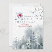 Misty Waterverf Winter Forest en Poinsettia Feestdagenkaart (Voorkant)
