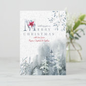 Misty Waterverf Winter Forest en Poinsettia Feestdagenkaart (Staand voorkant)