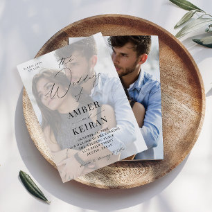 Misty White Shades Photo Wedding Kaart