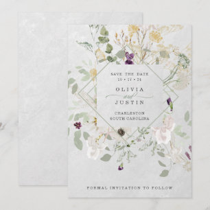 Misty Wildbloemen   Fijne geometrische grijze rug Save The Date