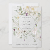 Misty Wildbloemen | Fijne grijze geometrie Save The Date (Voorkant)