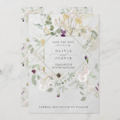 Misty Wildbloemen | Fijne grijze geometrie Save The Date (Voorkant / Achterkant)