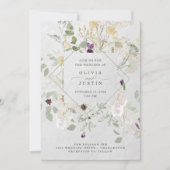 Misty Wildbloemen | Zachte grijze geometrische bru Kaart (Voorkant)