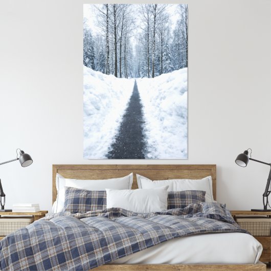 Misty Winter Forest Path Canvas Afdruk (Insitu (Slaapkamer))