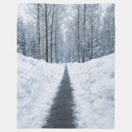 Misty Winter Forest Path Winter Landscape Fleece Deken