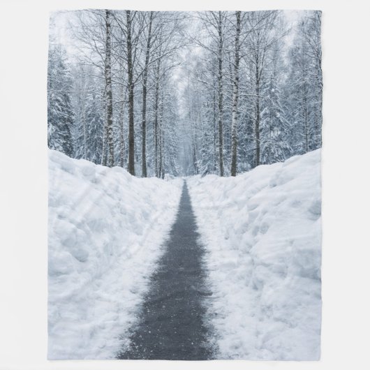 Misty Winter Forest Path Winter Landscape Fleece Deken (Voorkant)