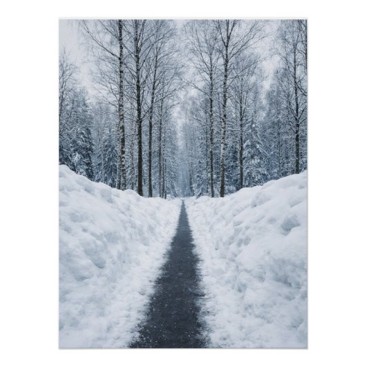 Misty Winter Forest Path Winter Landscape Poster (Voorkant)