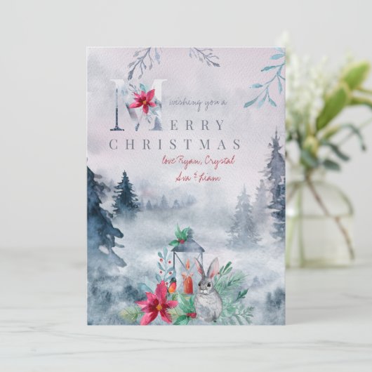 Misty Winter Forest Waterverf Lantern Glow Feestdagenkaart (Staand voorkant)
