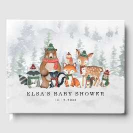 Misty Winter Forest Woodland Animals Baby shower Gastenboek