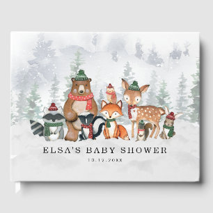 Misty Winter Forest Woodland Animals Baby shower Gastenboek