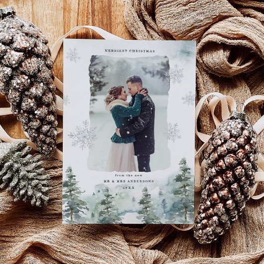 Misty Winter nieuw getrouwd eerste kerstfoto Feestdagenkaart