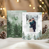 Misty Winter nieuw getrouwd eerste kerstfoto Feestdagenkaart