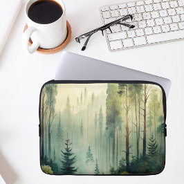 Misty Woodland Evergreen Forest Laptop Sleeve